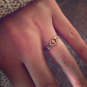 10k gold ring with cross and heart